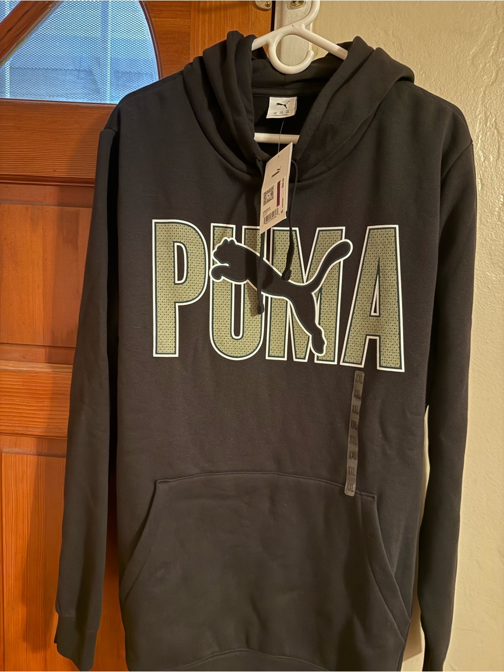 Puma Black Crewneck Hoodie with Contrasting Pale Green Logo